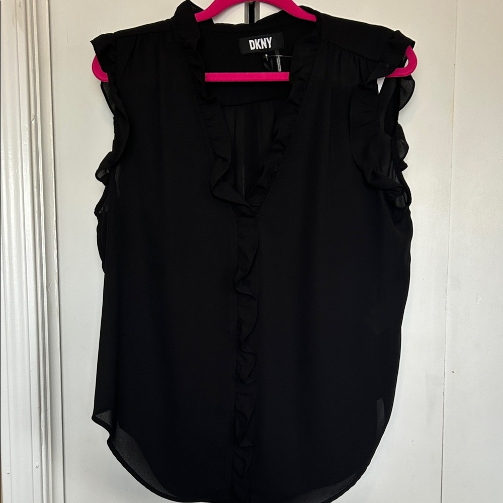DKNY Women's Black Sleeveless Ruffle Top NWT